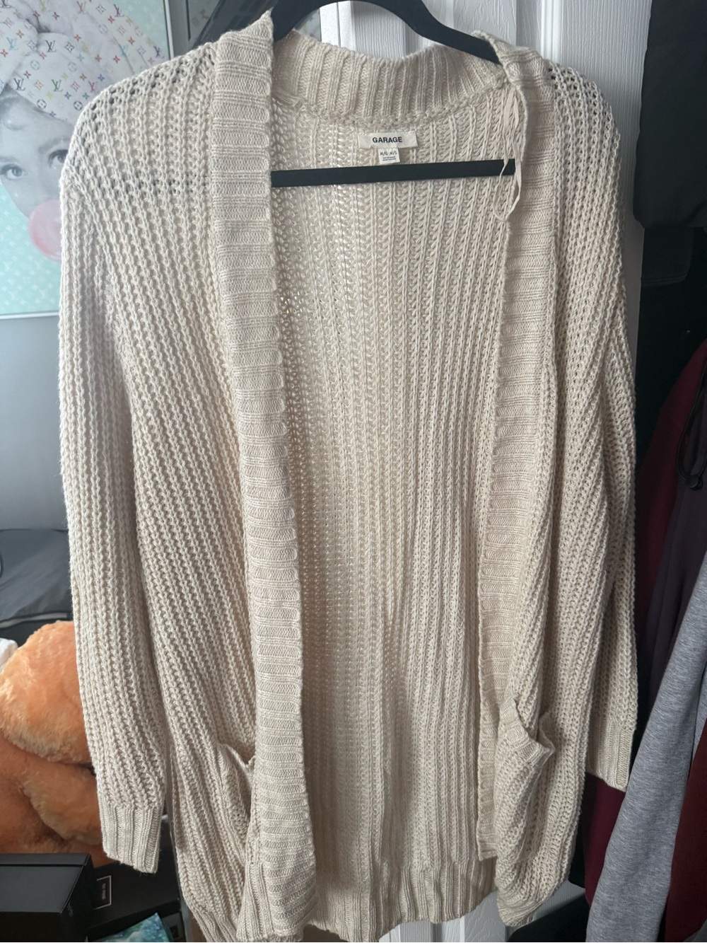 Garage Cream Open-Front Knit Cardigan